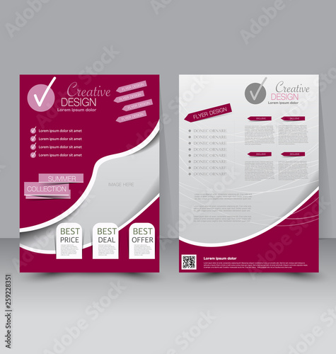 Flyer template. Business brochure. Editable A4 poster for design, education, presentation, website, magazine cover. Red color.