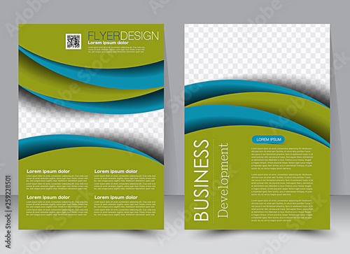 Flyer template. Business brochure. Editable A4 poster for design, education, presentation, website, magazine cover. Blue and green color.