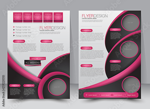 Flyer template. Business brochure. Editable A4 poster for design, education, presentation, website, magazine cover. Black and pink color.