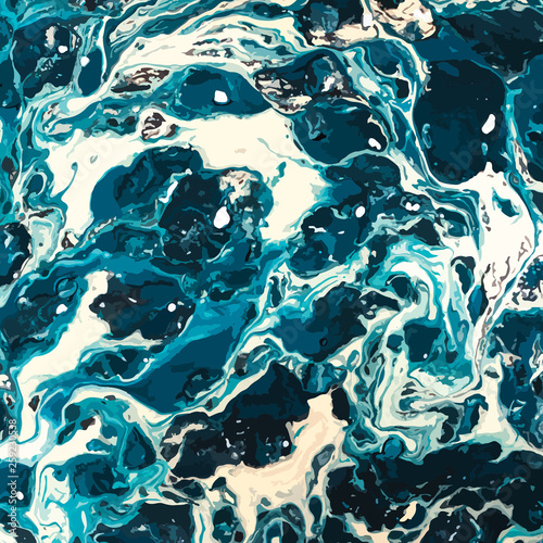 Marbling texture design in navy blue, green turquoise, aquamarine texture. Vector illustration. Abstract ocean, Natural Luxury.