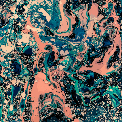 Marbling texture design in navy blue, green turquoise, aquamarine texture. Vector illustration. Abstract ocean, Natural Luxury.
