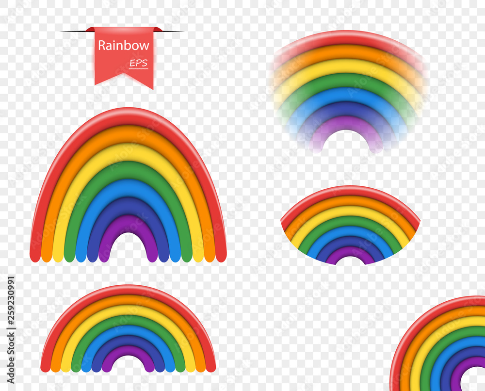 Obraz premium Set rainbow 3D. different species. color spectrum with tint. Vector design elements isolated on transparent background.