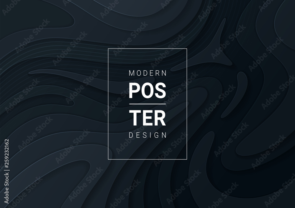 Abstract paper cut black background with wavy layers; Realistic carving ...