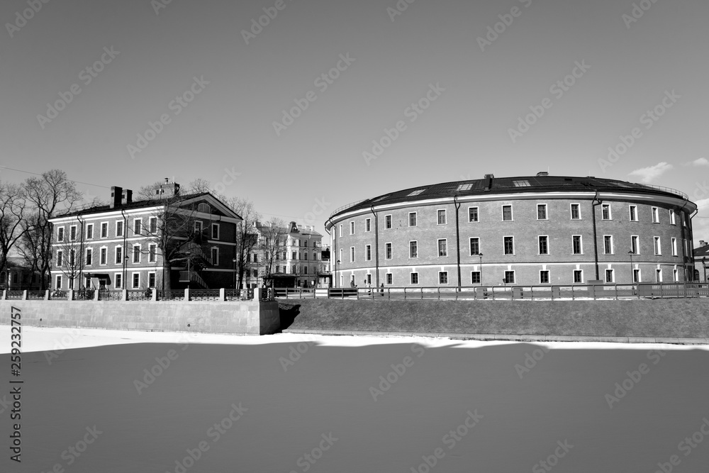 Historical buildings in New Holland island in St. Petersburg.
