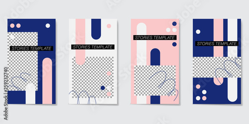 Editable template for Stories and Streams. Blue, pink and white geometric elements.