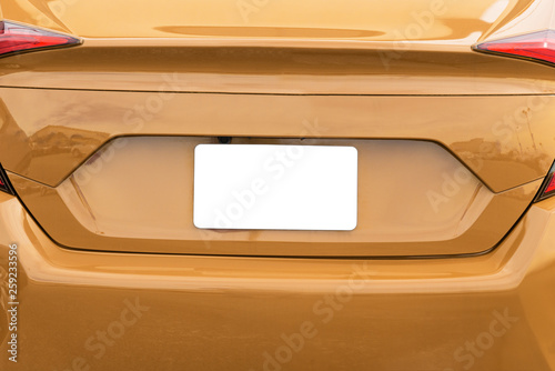 Blank White License Plate On Gold Car With Copy Space