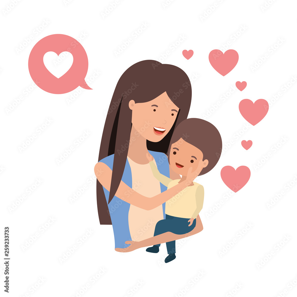 woman with baby and speech bubble avatar character woman with baby and speech bubble avatar character