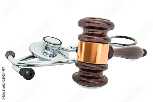 Schilderij op canvas Gavel with stethoscope, 3D rendering
