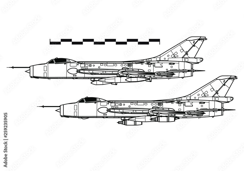 Sukhoi Su-7 Fitter. Outline drawing