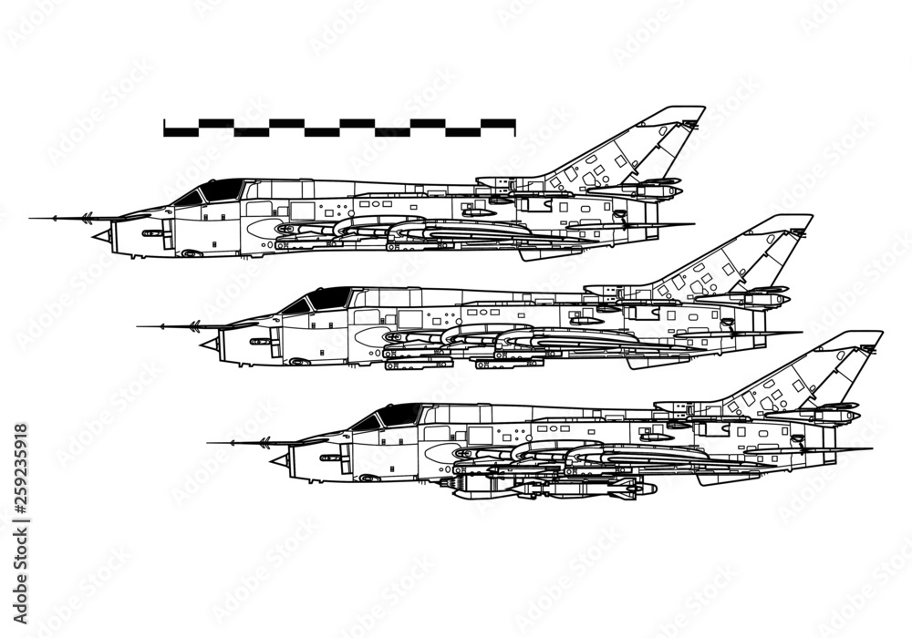 Sukhoi Su-17 Fitter. Outline drawing Sukhoi Su-17 Fitter. Outline drawing
