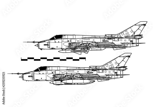 Sukhoi Su-17 Fitter. Outline drawing