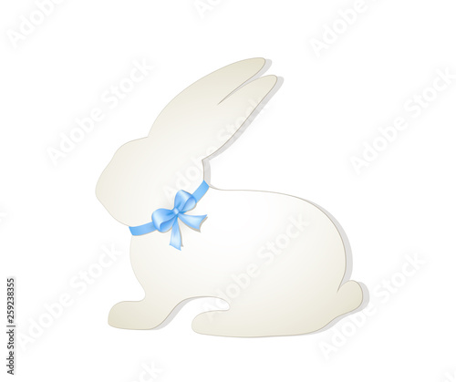 Osterhase  Vorlage, Weißer Papier Hase mit blauer Schleife am Hals Vektor Illustration isoliert auf weißem Hintergrund