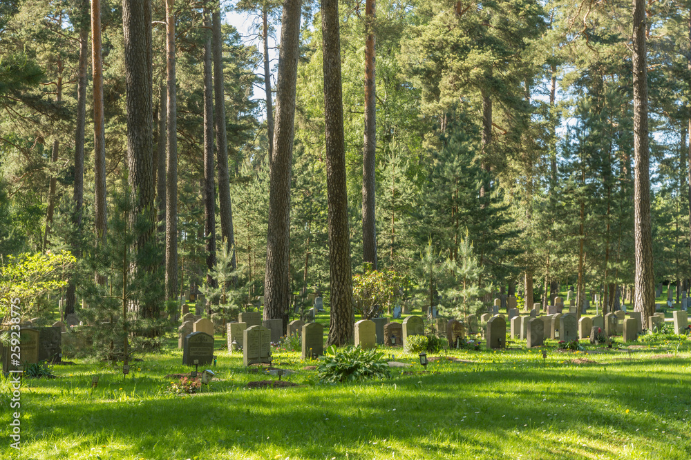The Forest Cemetery in Stockholm is a large burial ground with forests, meadows and groves