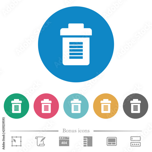 Full trash flat round icons