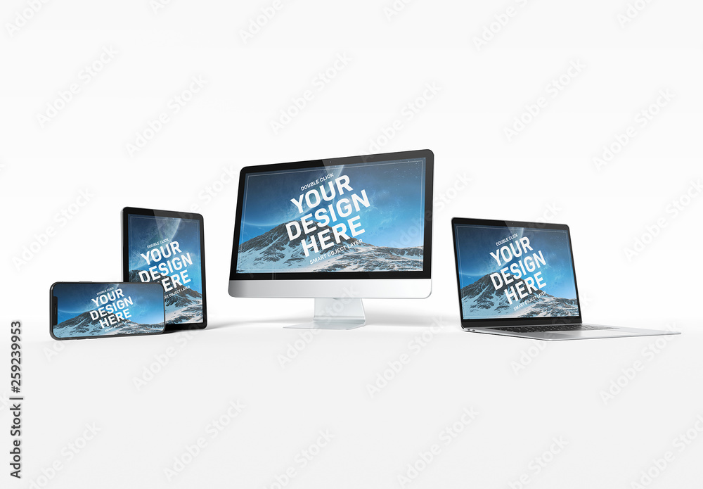 Computer, Laptop, Tablet, and Smartphone Isolated on White Mockup Stock  Template | Adobe Stock