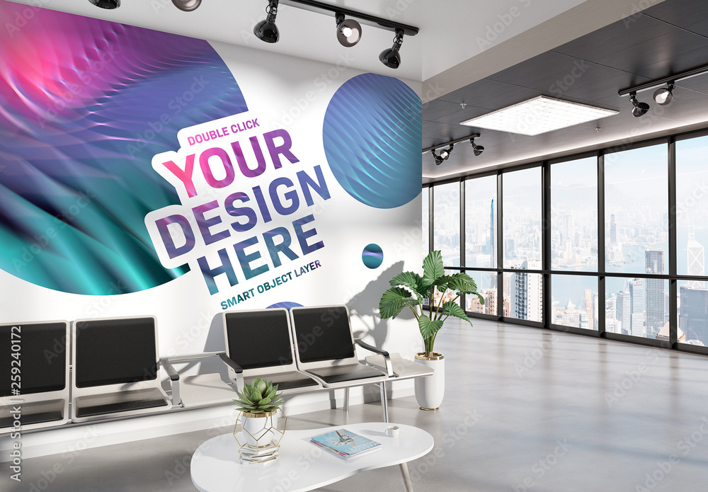 Blank Wall in Waiting Room Office Mockup Stock Template | Adobe Stock