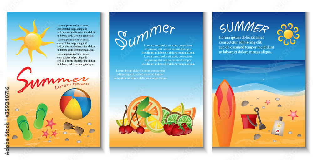 Summer Background Set - Vector Illustration, Graphic Design. Collection Of Summer Backgrounds For Placard Template, Poster, Flyer, Leaflet, Banner and Summer Party Poster