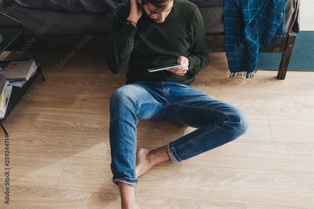 Man Enjoying Free Time at Home Man Enjoying Free Time at Home