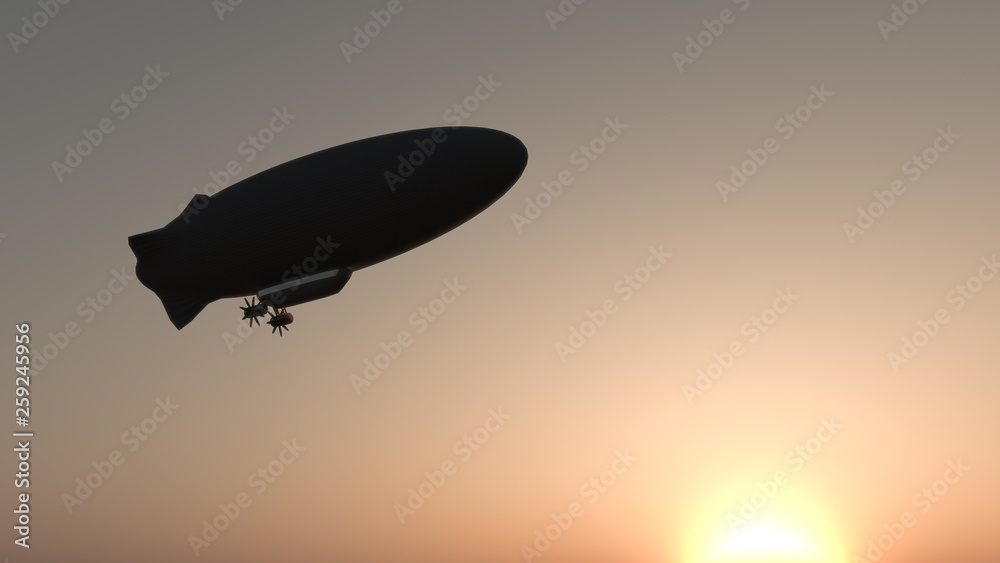 airship in the sunset sky airship in the sunset sky