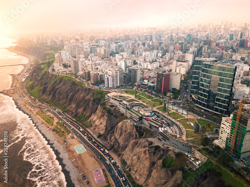 LIMA, PERU - December,12, 2018: Aerial of buildings of downtown Miraflores in Lima photo