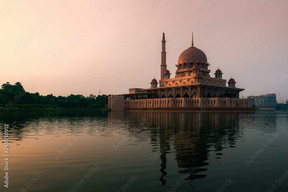 Putra Mosque during sunrise in Putrajaya, Kuala Lumpur, Malaysia