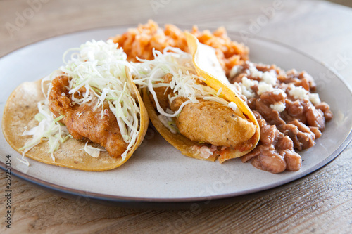 Fish Tacos with Rice and Beans