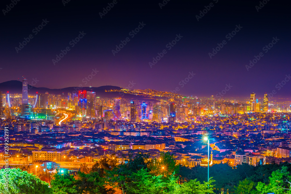 Photograph of Kadikoy and Atasehir county taken at night from Camlica hill, Istanbul, Turkey