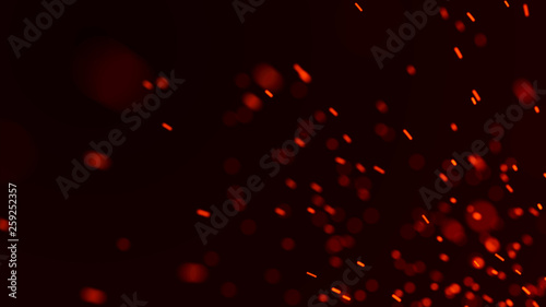Fire sparks background. Burning red sparks. Fire flying sparks. Blurred bright light. 3D rendering