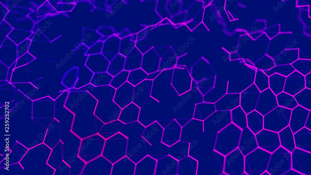 Futuristic blue hexagon background. Futuristic honeycomb concept. Wave of particles. 3D rendering. Data technology background Futuristic blue hexagon background. Futuristic honeycomb concept. Wave of particles. 3D rendering. Data technology background