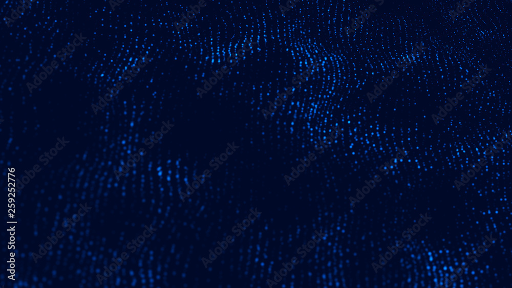 Wave 3d. Wave of particles. Abstract Blue Geometric Background. Big data visualization. Data technology abstract futuristic illustration. 3d rendering. Wave 3d. Wave of particles. Abstract Blue Geometric Background. Big data visualization. Data technology abstract futuristic illustration. 3d rendering.
