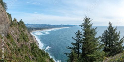 Panoramic View of the Oregon Pacific Coast Wtih Sunny Skies