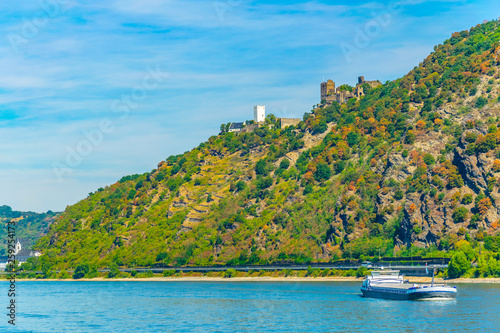 Burg Liebenstein overlooking Rhein river in Germany photo