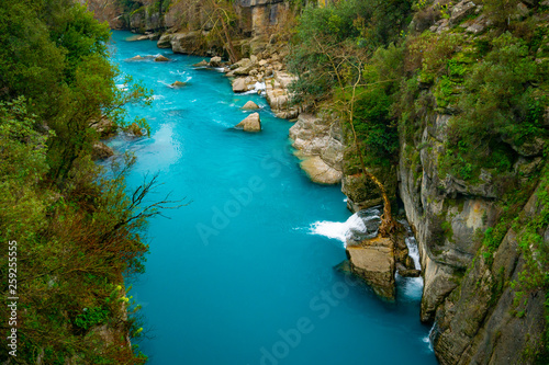 Turquoise river landscape from Koprulu Canyon National Park in Manavgat, Antalya, Turkey. Koprucay.