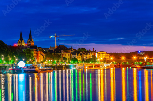 Night view of Riverside of Koblenz, Germany photo