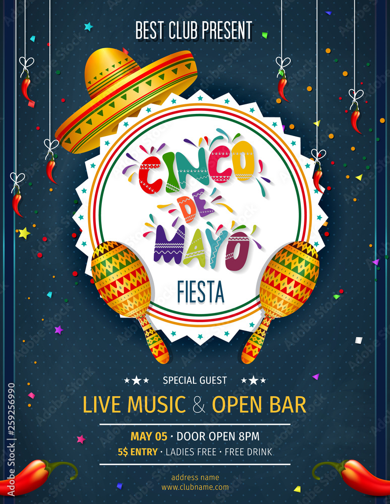 Cinco De Mayo invitation design for celebration of the Mexican holiday
