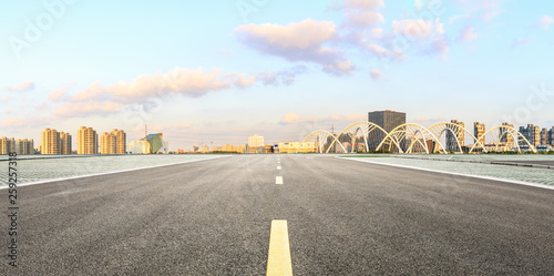 Photography Asphalt road and city skyline panorama with bridge construction in shanghai at s