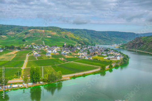 Aerial view of Ellenz-Poltersdorf from Burg Metternich, Germany photo