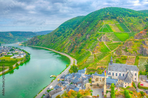 Aerial view of Beilstein from Burg Metternich, Germany photo