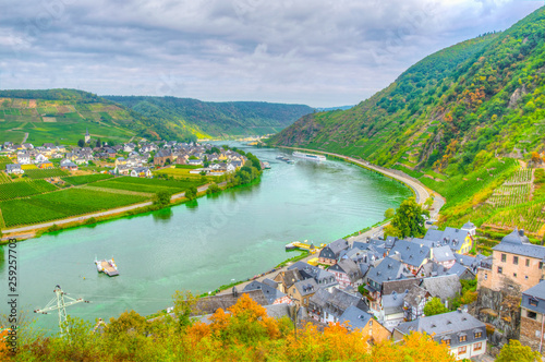 Aerial view of Beilstein from Burg Metternich, Germany photo