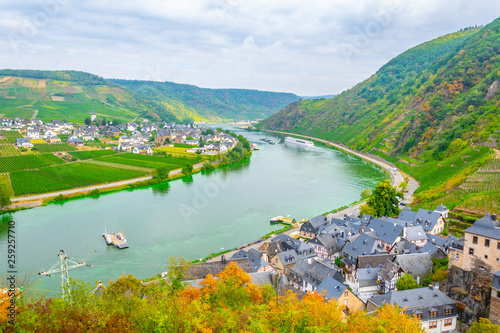 Aerial view of Beilstein from Burg Metternich, Germany photo