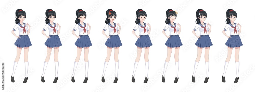 Anime manga schoolgirl in sailor suit, blue skirt Anime manga schoolgirl in sailor suit, blue skirt