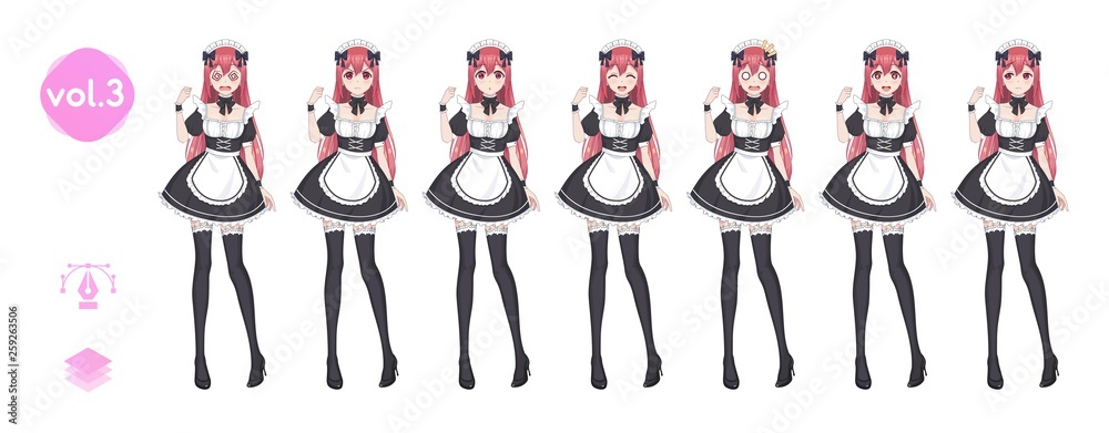 Anime manga girl. Costume of maid cafe