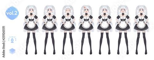 Anime manga girl. Costume of maid cafe