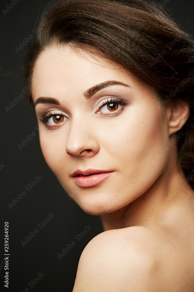 Close up beauty portrait on dark background Close up beauty portrait on dark background