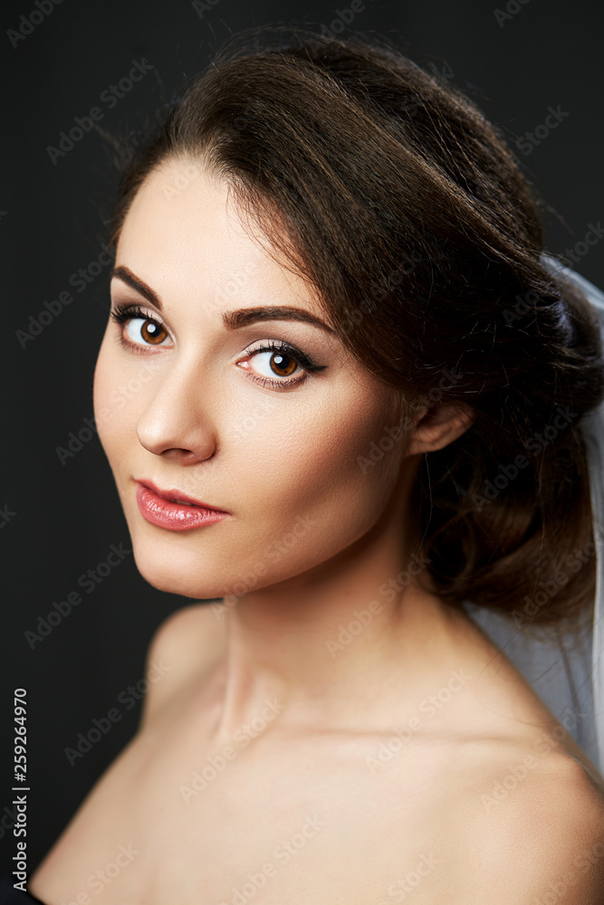 Close up beauty portrait on dark background Close up beauty portrait on dark background