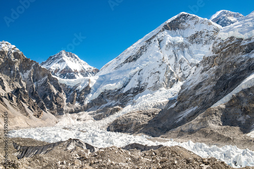 The geology landscape of Khumbu glacier and Himalayan range view from Everest base camp (5,365 m) in Sagarmatha national park, Nepal.