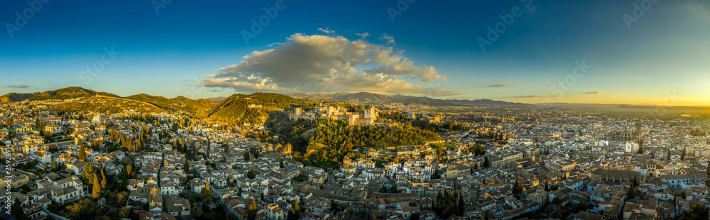 Granada Alhambra medieval palace castle in Spain aerial view