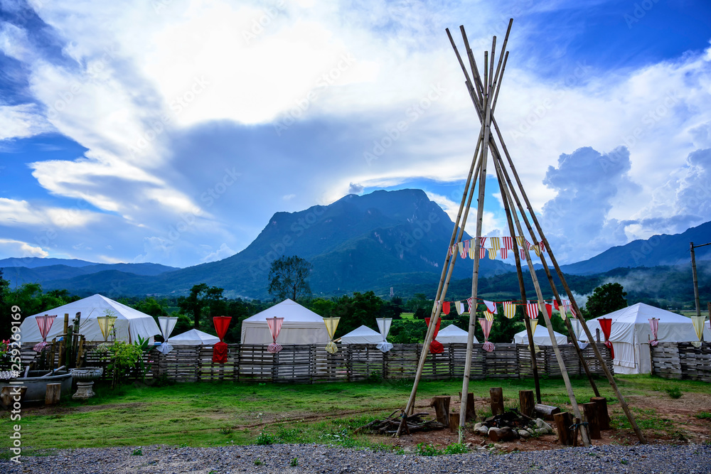 Tents for camping with beautiful landscape,in Suanpung Thaailand.