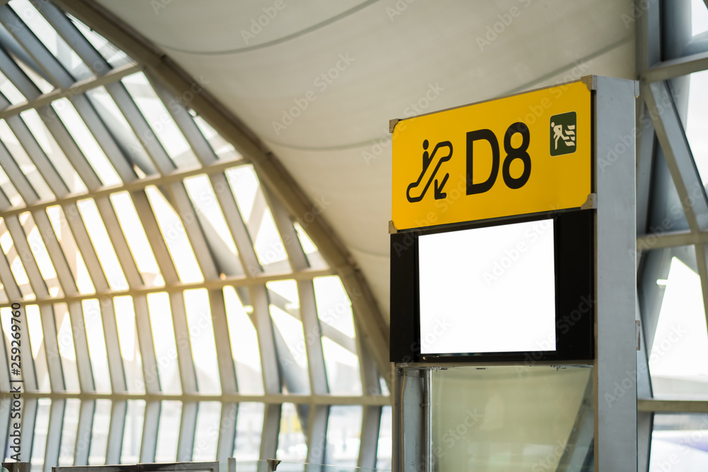 blank advertising billboard at airport,Mock up Poster media template Ads display in Subway station escalator