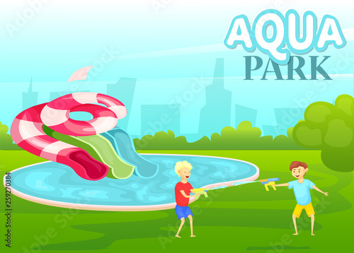Aquapark cartoon , childs playing, colorfull stock vector illustration.